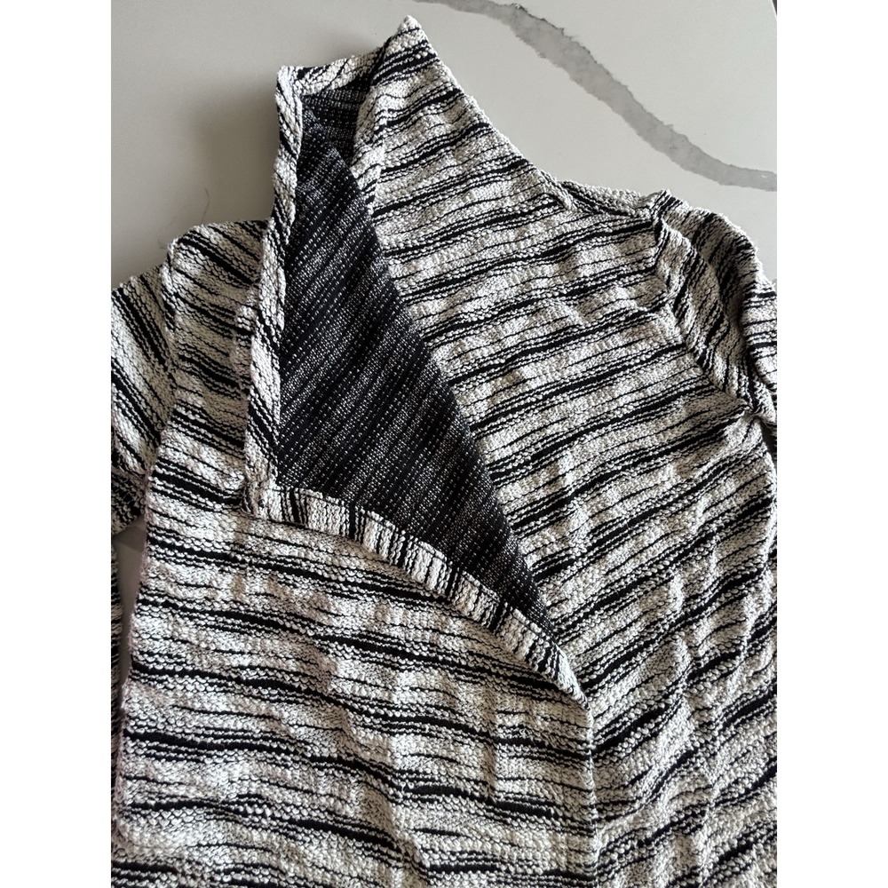 Eddie Bauer Black White Open Marled Knit Sweater Medium Striped Draped Neckline